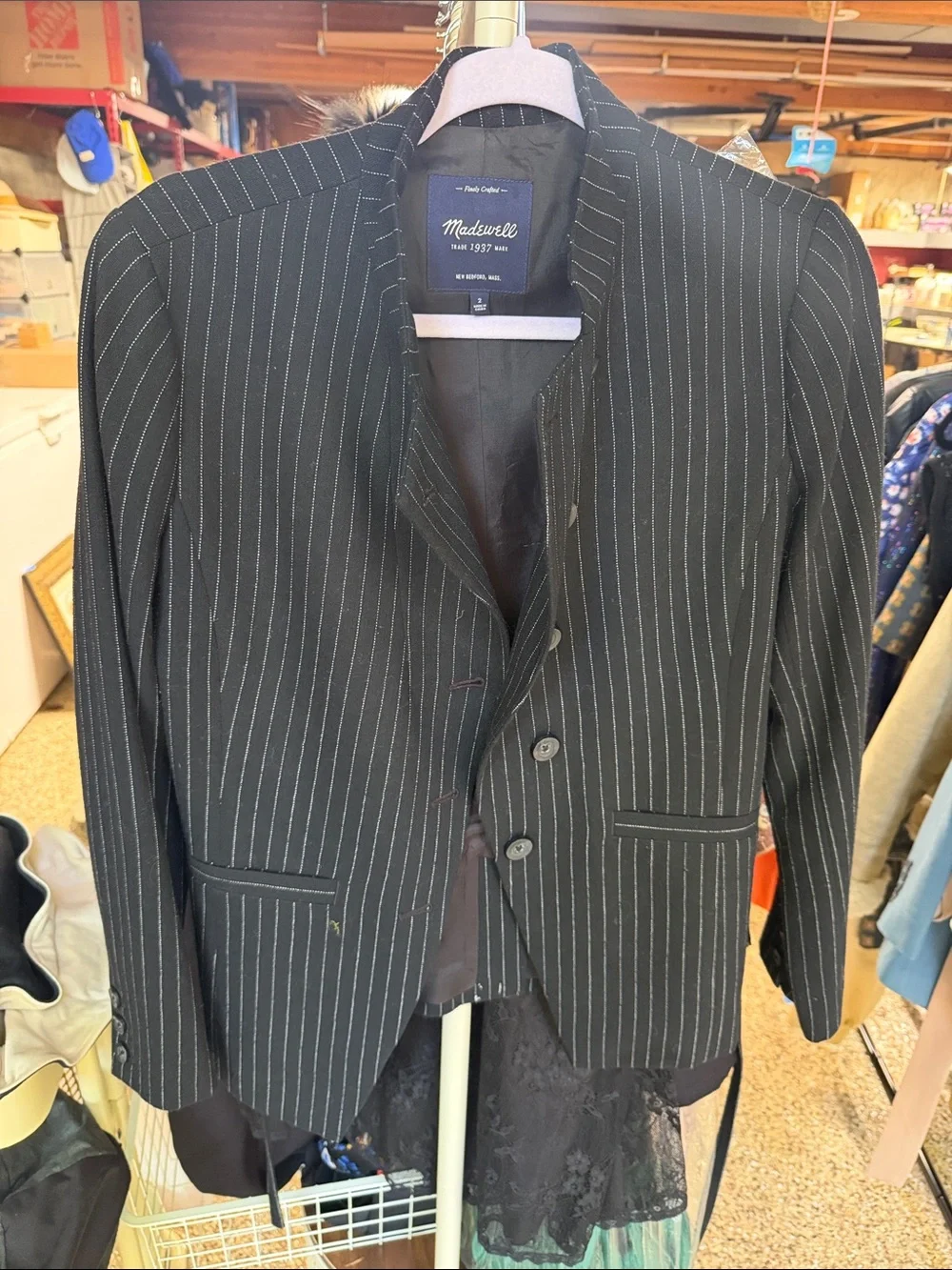 Madewell Black Pinstripe Blazer - Classic Tailored Sport Coat